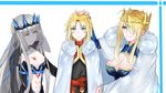  artoria_pendragon_(all) artoria_pendragon_(lancer) bad_id bad_pixiv_id blush braid breasts cape capelet crown fate/apocrypha fate/grand_order fate_(series) father_and_daughter french_braid fur-trimmed_cape fur_trim green_eyes grey_hair hair_ornament large_breasts liluo_rino long_hair medium_breasts mordred_(fate) mordred_(fate)_(all) morgan_le_fay_(fate) mother_and_daughter multiple_girls navel petting short_hair siblings sketch smile upper_body veil white_background younger 