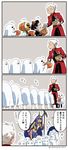  4koma animal_ears archer asaya_minoru bell black_legwear bow braid capelet cat_ears cat_paws comic commentary dark_skin dark_skinned_male dress earrings elbow_gloves facial_mark fate/grand_order fate_(series) fur_trim ghost_costume gloves hairband halloween halloween_costume hat headpiece hoop_earrings jack-o'-lantern jack_the_ripper_(fate/apocrypha) jackal_ears jeanne_d'arc_(fate)_(all) jeanne_d'arc_alter_santa_lily jewelry long_hair medjed nitocris_(fate/grand_order) nursery_rhyme_(fate/extra) paw_gloves paws pumpkin purple_hair ribbon scar sidelocks silver_hair smile translated twin_braids twitter_username very_long_hair white_hair 