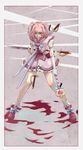  bleeding blood highres impaled injury kirameki_mamika long_hair magical_girl pink_hair qingjingya re:creators short_hair short_twintails solo spoilers stabbed twintails wand weapon 