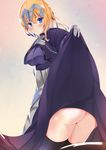  :| armor ass bad_id bad_pixiv_id blonde_hair blue_eyes blush braid breasts closed_mouth fate/apocrypha fate_(series) hair_between_eyes hakozaki_shiro headpiece highres jeanne_d'arc_(fate) jeanne_d'arc_(fate)_(all) large_breasts long_hair no_panties self_exposure single_braid solo tan_background thighhighs thighs 