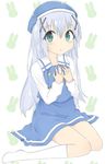  :o ainvy_(envieout) aqua_eyes bangs beret blue_hat blue_shirt blue_skirt blush bunny_background commentary eyebrows_visible_through_hair flat_chest full_body gochuumon_wa_usagi_desu_ka? hair_between_eyes hair_ornament hairclip hat kafuu_chino kafuu_chino's_school_uniform kneehighs light_blue_hair long_hair long_sleeves looking_at_viewer no_shoes parted_lips shirt sidelocks sitting skirt skirt_set solo two-tone_background wariza white_legwear x_hair_ornament 