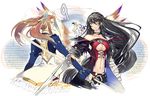  aonagi_(a-lot-of) bandages bare_shoulders black_hair black_neckwear breasts choker collarbone eleanor_hume long_hair medium_breasts multiple_girls navel short_hair tales_of_(series) tales_of_berseria torn_clothes underboob velvet_crowe very_long_hair yellow_eyes 