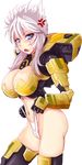 anger_vein armor ass black_footwear blue_eyes blush boots breasts cleavage cowboy_shot facial_scar highres hmage large_breasts legion_(titanfall_2) looking_down mecha_musume mechanical_arm navel open_mouth panties panty_lift panty_pull personification scar shiny shiny_skin stomach thigh_boots thighhighs thighs titanfall titanfall_2 transparent_background tsurime underwear white_hair white_panties 