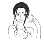  1girl alone black_hair breasts cleavage female monochrome nico_robin one_piece simple_background solo white_background 