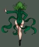  ass commentary curly_hair dress from_behind green_dress green_hair grey_background hand_on_hip huge_ass kneepits legs one-punch_man pointing pointing_up short_hair simple_background solo tatsumaki the_golden_smurf thighs wide_hips 
