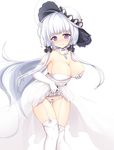  areola_slip areolae arm_at_side ass_visible_through_thighs azur_lane bangs bare_shoulders blue_eyes blunt_bangs blush bow bow_panties breast_hold breasts cat_and_rabbit cleavage closed_mouth collarbone cowboy_shot detached_collar dress dress_lift elbow_gloves eyebrows_visible_through_hair garter_belt gloves hair_ribbon hat heart highres illustrious_(azur_lane) large_breasts leaning_forward lifted_by_self long_hair looking_at_viewer mole mole_under_eye no_bra panties ribbon short_dress sidelocks smile solo standing strapless thigh_gap thighhighs tress_ribbon underwear veil white_background white_dress white_gloves white_hair white_hat white_legwear white_neckwear white_panties 