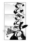  &gt;_&lt; 3koma animal animal_on_shoulder azur_lane bare_shoulders belt bird blush breasts buttons closed_mouth coat collared_shirt comic commentary_request crossed_arms eagle enterprise_(azur_lane) greyscale hair_between_eyes hat highres imagawa_akira large_breasts long_hair military military_hat monochrome necktie off_shoulder open_mouth peaked_cap shirt sidelocks silent_comic sleeveless sleeveless_shirt smile translated very_long_hair waving_arm 