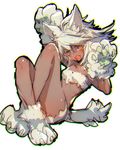  animal_ears ass blonde_hair breasts cat_ears dark_skin guilty_gear guilty_gear_xrd long_hair looking_at_viewer open_mouth orange_eyes oro_(sumakaita) ramlethal_valentine small_breasts solo tail underboob white_background white_hair 