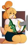  animal_crossing anthro big_breasts black_nose breasts canine cleavage clothed clothing dog duo female female_focus fully_clothed fur hair hi_res huge_breasts isabelle_(animal_crossing) josieokami male male/female mammal nintendo open_mouth penis sex shih_tzu solo_focus titfuck video_games voluptuous 
