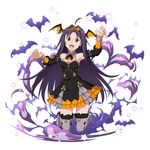  ahoge bat blush dress halloween konno_yuuki long_hair official_art purple_hair red_eyes smile sword_art_online vampire 