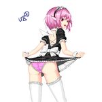  arched_back arms_at_sides ass back_cutout dress frilled_hairband frilled_legwear frilled_sleeves frills hairband highres leaning_forward legs_apart lifted_by_self looking_at_viewer looking_back maid mystia_lorelei open_mouth panties pink_eyes pink_hair pink_panties pointy_ears short_dress short_hair short_sleeves signature skirt skirt_lift standing touhou underwear uzu_uzu white_background white_wings wings wrist_cuffs 