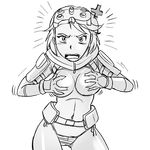  bikini breast_grab breasts covering covering_breasts embarrassed gloves grabbing greyscale hmage large_breasts lowres monochrome pilot sketch swimsuit tara_(hmage) titanfall topless 