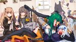  6+girls black_legwear blush box breasts brown_eyes brown_hair cardboard_box chocolate commentary_request eating explosive feeding firearm fn_fnc_(girls_frontline) force_feeding fork g11_(girls_frontline) g28_(girls_frontline) girls_frontline green_eyes green_hair green_hat grenade gun hair_ornament hair_ribbon hat highres hk416_(girls_frontline) large_breasts mre multiple_girls one_side_up orange_legwear p7_(girls_frontline) pantyhose poster_(object) ribbon siblings silver_hair sisters sleeping sparkling_eyes ssorasora stacking tears thighhighs twins twintails ump45_(girls_frontline) ump9_(girls_frontline) weapon window 