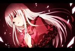  capelet eyebrows_visible_through_hair floating_hair hair_between_eyes k_(anime) kushina_anna long_hair open_mouth red_eyes red_neckwear silver_hair solo tarou_(run) upper_body 