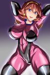  1girl arms_up bodysuit breasts g_gundam gundam huge_breasts impossible_clothing jet_(pw3234) navel rain_mikamura simple_background thick_thighs toned wide_hips 