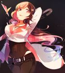  bead_necklace beads breasts brown_eyes brown_hair cleavage commentary_request heterochromia jewelry large_breasts multicolored_hair necklace neo_(rwby) parasol pink_eyes pink_hair rwby solo umbrella 