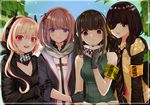  anti-rain_(girls_frontline) armband bandana bangs black_eyes black_gloves black_hair black_neckwear blonde_hair blue_eyes blush braid breasts brown_eyes brown_hair chu_(huaha1320) closed_mouth collared_shirt day eyebrows_visible_through_hair eyepatch girls_frontline gloves green_hair hair_between_eyes hairband headgear hood hoodie jacket light_smile looking_at_viewer m16a1_(girls_frontline) m4_sopmod_ii_(girls_frontline) m4a1_(girls_frontline) mole mole_under_eye multicolored_hair multiple_girls necktie one_side_up open_clothes open_jacket open_mouth outdoors parted_lips purple_hair red_eyes red_hair ribbed_sweater scarf shirt sidelocks single_braid sleeveless small_breasts smile st_ar-15_(girls_frontline) streaked_hair sweater teeth white_scarf yellow_shirt 