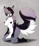  anthro breasts canine collar featureless_crotch female fox kneeling looking_at_viewer mammal nipple_piercing nipples pandora_(artist) piercing solo watermark 