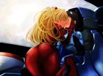  1boy 1girl a10_nerve_clips artist_request ass assertive blonde_hair blue_eyes blush bodysuit brown_hair cockpit eyes_closed femdom ikari_shinji kiss neon_genesis_evangelion pilot_suit plugsuit soryu_asuka_langley 