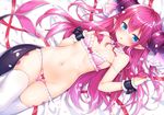  blue_eyes blush bow bow_bra bow_panties bra bracer breasts cherry_blossoms choker curled_horns dutch_angle elizabeth_bathory_(fate) elizabeth_bathory_(fate)_(all) fate/extra fate/extra_ccc fate_(series) horns long_hair looking_at_viewer lowleg lying mitsuba_choco navel on_back panties panty_pull pink_bra pink_hair pink_panties pointy_ears purple_hair red_ribbon ribbon small_breasts solo stomach strap_slip tail thighhighs tsurime underwear underwear_only white_legwear wrist_cuffs 