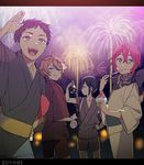  atsushi_toushirou bandana eating festival fireworks gotou_toushirou hand_on_hip japanese_clothes kimono letterboxed male_focus multicolored_hair multiple_boys orange_hair protected_link purple_eyes red_hair sayagata shaved_ice shinano_toushirou shiru_(b_sukinai) streaked_hair tasuki touken_ranbu yagen_toushirou yukata 