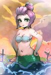  :t armpits arms_at_sides bare_arms bare_shoulders blush bow_(bhp) breasts cala_maria_(cuphead) cleavage closed_mouth cloud cloudy_sky collarbone commentary cuphead_(game) dusk eyebrows eyelashes eyeshadow giantess groin hands_on_hips lips lipstick makeup medium_breasts mermaid midriff monster_girl navel ocean octopus outdoors outie_navel partially_submerged pink_lipstick pout purple_hair scales scar seashell shell shell_bikini ship shipwreck short_hair sky solo stomach tentacle_hair v-shaped_eyebrows water watercraft waves x_x 