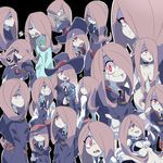  1girl bra breasts censored closed_mouth dress eyes_closed hair_over_one_eye hat little_witch_academia long_hair nightgown nude one_eye_covered open_mouth psina purple_hair red_eyes robe smile sucy_manbavaran tongue tongue_out witch_hat 