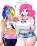  :d alternate_costume annoyed arms_behind_back blue_eyes breasts cellphone cleavage_cutout commentary_request curly_hair dark_skin denim denim_shorts english huge_breasts long_hair midriff multicolored_hair multiple_girls my_little_pony navel open_mouth pants phone pink_eyes pink_hair pinkie_pie ponytail rainbow_dash senria short_shorts shorts small_breasts smartphone smile tank_top tattoo tawawa_challenge thick_thighs thighs yoga_pants 