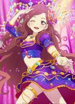  aikatsu_stars! blush brown_hair dancer dress kasumi_yozora ksirt long_hair smile violet_eyes wink 
