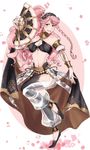  alternate_costume bare_shoulders blush braid breasts fire_emblem fire_emblem:_kakusei fire_emblem_heroes full_body gloves hairband highres large_breasts long_hair looking_at_viewer navel olivia_(fire_emblem) pink_hair ponytail smile solo twin_braids 