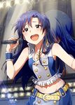  ayano_yuu_(sonma_1426) bare_shoulders blue_hair blush brown_eyes commentary_request flat_chest highres idolmaster idolmaster_(classic) kisaragi_chihaya long_hair looking_at_viewer microphone necktie open_mouth sketch smile solo 