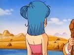  1girl animated_gif blue_hair breasts bulma dragon_ball dress_pull forced_exposure 