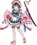  baba_(oshiro_project) black_hair flower full_body gloves hair_flower hair_ornament hat official_art oshiro_project oshiro_project_re red_eyes ririkuto short_hair solo standing sword transparent_background weapon white_gloves 