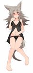  :&lt; akasha_(syakoba) animal_ears bare_arms bare_legs bare_shoulders barefoot black_panties blush breasts bright_pupils closed_mouth dakimakura eyebrows_visible_through_hair facial_mark fox_ears fox_tail frilled_panties frills full_body grey_hair hair_between_eyes large_breasts lingerie long_hair looking_at_viewer lying navel negligee nose_blush on_back original panties shako_(syakoba3) solo tail underwear 