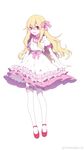  :d absurdres bad_proportions blonde_hair bow collar doyagao dress eyebrows_visible_through_hair frill_trim frilled_collar frilled_legwear frilled_shirt_collar frills full_body gla hair_between_eyes hair_bow hair_ornament highres kanji_hair_ornament keisenko long_hair looking_at_viewer open_mouth original pink_bow pink_eyes puffy_short_sleeves puffy_sleeves red_footwear red_ribbon ribbon shoes short_sleeves simple_background smile smug solo standing thighhighs watermark weibo_logo weibo_username white_background white_legwear 