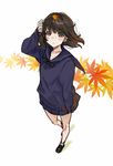  black_hair black_serafuku highres leaf original school_uniform serafuku short_hair sketch skirt sweater yuu_(higashi_no_penguin) 