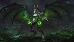  ankle_wrap artstation_sample astri_lohne_sjursen bare_shoulders blindfold demon_horns demon_hunter_(world_of_warcraft) demon_wings elf eyebrows fire glowing green_fire highres horns image_sample pointy_ears signature warcraft wings world_of_warcraft wrapping 