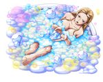  bathtub blonde_hair blue_eyes bodskih breasts cleavage collarbone eyewear_on_head from_above kalifa large_breasts leg_up lipstick long_hair looking_at_viewer makeup nude one_piece parted_lips red_lips shiny shiny_skin sitting soap_bubbles solo transparent_background 