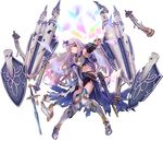  ;( armor armored_boots armpits artist_request boots breastplate carcasonne_(oshiro_project) castle detached_sleeves full_body long_hair midriff navel official_art oshiro_project oshiro_project_re purple_eyes purple_hair shield solo sword torn_clothes transparent_background unsheathed weapon 