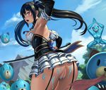  arm_up armpits ass bangs bare_shoulders blue_ribbon blurry breasts censored choujigen_game_neptune cloud commentary_request day depth_of_field detached_sleeves dissolving_clothes dogoo dogoo_man from_behind hair_ribbon lasterk long_hair medium_breasts mosaic_censoring mountain neptune_(series) nipples noire open_mouth outdoors panties panties_removed penis purple_eyes purple_panties pussy ribbon solo_focus standing sweatdrop sword torn_clothes tree twintails underwear weapon 