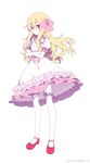  absurdres bad_proportions blonde_hair bow closed_mouth collar crossed_arms dress expressionless eyebrows_visible_through_hair frill_trim frilled_collar frilled_dress frilled_legwear frilled_shirt_collar frills full_body gla hair_between_eyes hair_bow hair_ornament highres kanji_hair_ornament keisenko long_hair looking_at_viewer original pink_bow pink_eyes puffy_short_sleeves puffy_sleeves red_footwear shoes short_sleeves simple_background solo standing thighhighs watermark weibo_logo weibo_username white_background white_dress white_legwear zettai_ryouiki 