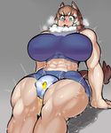  abs animal_ears between_thighs bike_shorts breasts crop_top dog_ears dog_girl fur huge_breasts impossible_clothes krekk0v muscle muscular_female sweat thick_thighs 