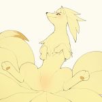  canid canine featureless_crotch female feral looking_at_viewer lying mammal ninetales nintendo on_back pok&eacute;mon pok&eacute;mon_(species) presenting solo video_games youjomodoki 
