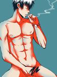  1boy abs cigarette erection kougami_shin&#039;ya male_focus nana_(mioumiou46) nude penis psycho-pass sitting smoke smoking solo testicle 