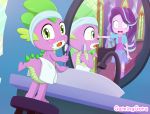  2019 absurd_res alternate_species anthro bathroom blush castle child clothing cub door dragon duo embarrassed equestria_girls fangs female friendship_is_magic gaminggoru green_eyes group hair hi_res human humanized looking_at_viewer male mammal mirror my_little_pony nude reflection scales scalie shocked signature sink spike_(mlp) starlight_glimmer_(mlp) toothbrush toothpaste towel young 