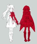  blood blood_splatter color_connection commentary_request hood hoodie iesupa multiple_girls ponytail ruby_rose rwby scar scar_across_eye short_hair weiss_schnee 