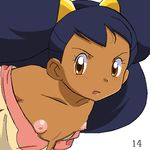  dark_skin gomatarou iris_(pokemon) long_hair nipple_slip pokemon 