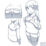  :d arm_at_side ass backpack bag blue blush breasts cropped_legs ekz_(drawfag) eyebrows_visible_through_hair greyscale head_out_of_frame long_hair looking_at_viewer monochrome multiple_views open_mouth original shirt short_sleeves shorts sketch small_breasts smile white_background 