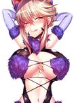  :q animal_ears armpits arms_behind_head artoria_pendragon_(all) artoria_pendragon_(lancer_alter) bad_anatomy bangs blonde_hair blush braided_bun breasts cleavage commentary_request cosplay cross-laced_clothes dangerous_beast elbow_gloves eyebrows_visible_through_hair facial_mark fate/grand_order fate_(series) fur-trimmed_gloves fur_collar fur_trim gloves head_tilt large_breasts looking_at_viewer mash_kyrielight mash_kyrielight_(cosplay) navel purple_gloves sidelocks silly_(marinkomoe) solo tongue tongue_out upper_body yellow_eyes 