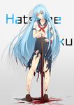  :/ anarchojs bare_legs black_skirt blood blood_splatter bloody_clothes blue_eyes blue_hair blush bokken bracelet brown_footwear character_name closed_mouth contrapposto full_body grey_background hair_down hand_on_hip hatsune_miku highres jewelry legs_apart loafers long_hair long_skirt looking_at_viewer pleated_skirt school_uniform serafuku shirt shoes short_sleeves simple_background skirt socks solo standing sukeban sword torn_clothes torn_skirt v-shaped_eyebrows very_long_hair vocaloid weapon white_legwear white_shirt wooden_sword 